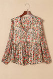 V Neck Ruffled Babydoll Floral Blouse