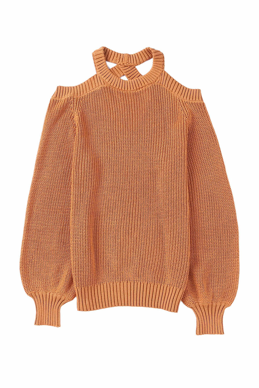 Crew Neck Cold Shoulder Hollow-out Back Sweater