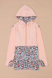 Floral Patch Half Zip Kangaroo Pocket Hoodie