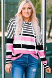 Multi Striped Drawstring Long Sleeve Hoodie