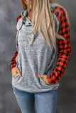 Plaid Splicing Kangaroo Pocket Buttoned Hoodie