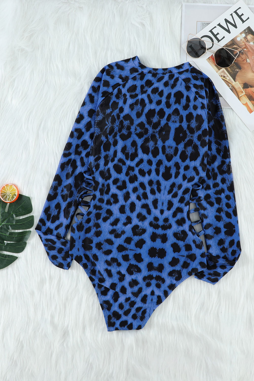 Leopard Print Zipper Cut-out Rash Guard Swimsuit