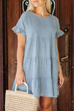 Ruffled Short Sleeves Tiered Denim Dress