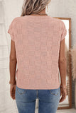 Dusty Pink Lattice Textured Knit Short Sleeve Sweater