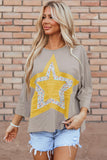 Rose Tan Floral Starbust Exposed Seam Mineral Wash Top