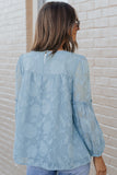 Textured Ruffle Lantern Sleeve Babydoll Blouse