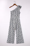 Print Slant One Shoulder Loose Jumpsuit