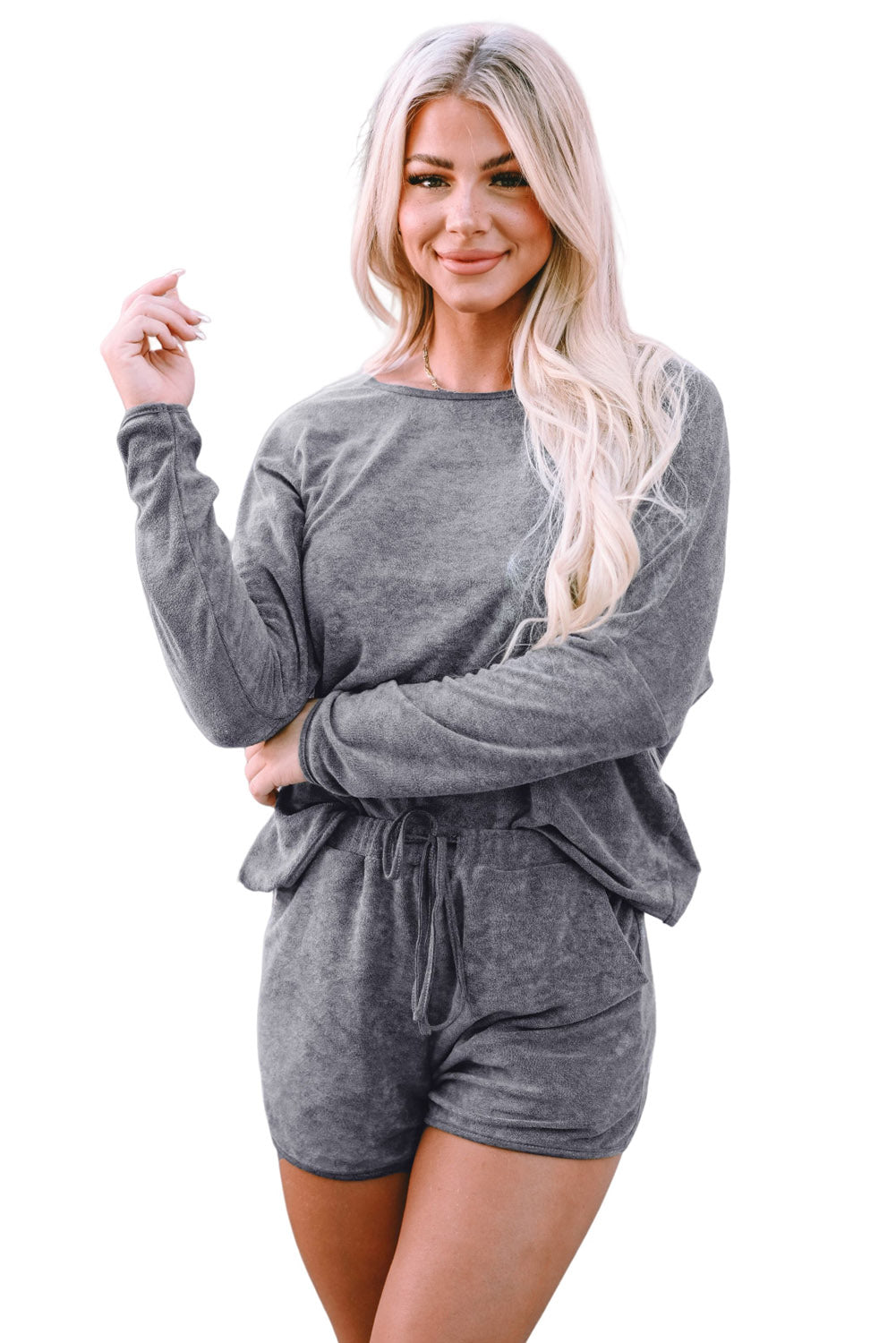 Long Sleeve Top and Drawstring Shorts Lounge Set