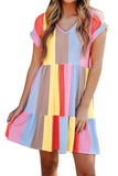 Stripe Color Block Ruffled T-shirt Dress