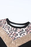 Leopard Sequin Waffle Knit Short Sleeve T-shirt