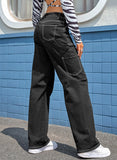 High Waist Straight Leg Cargo Pants with Pockets