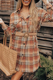 Plaid Button up Side Slit Shirt Dress