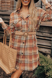 Plaid Button up Side Slit Shirt Dress