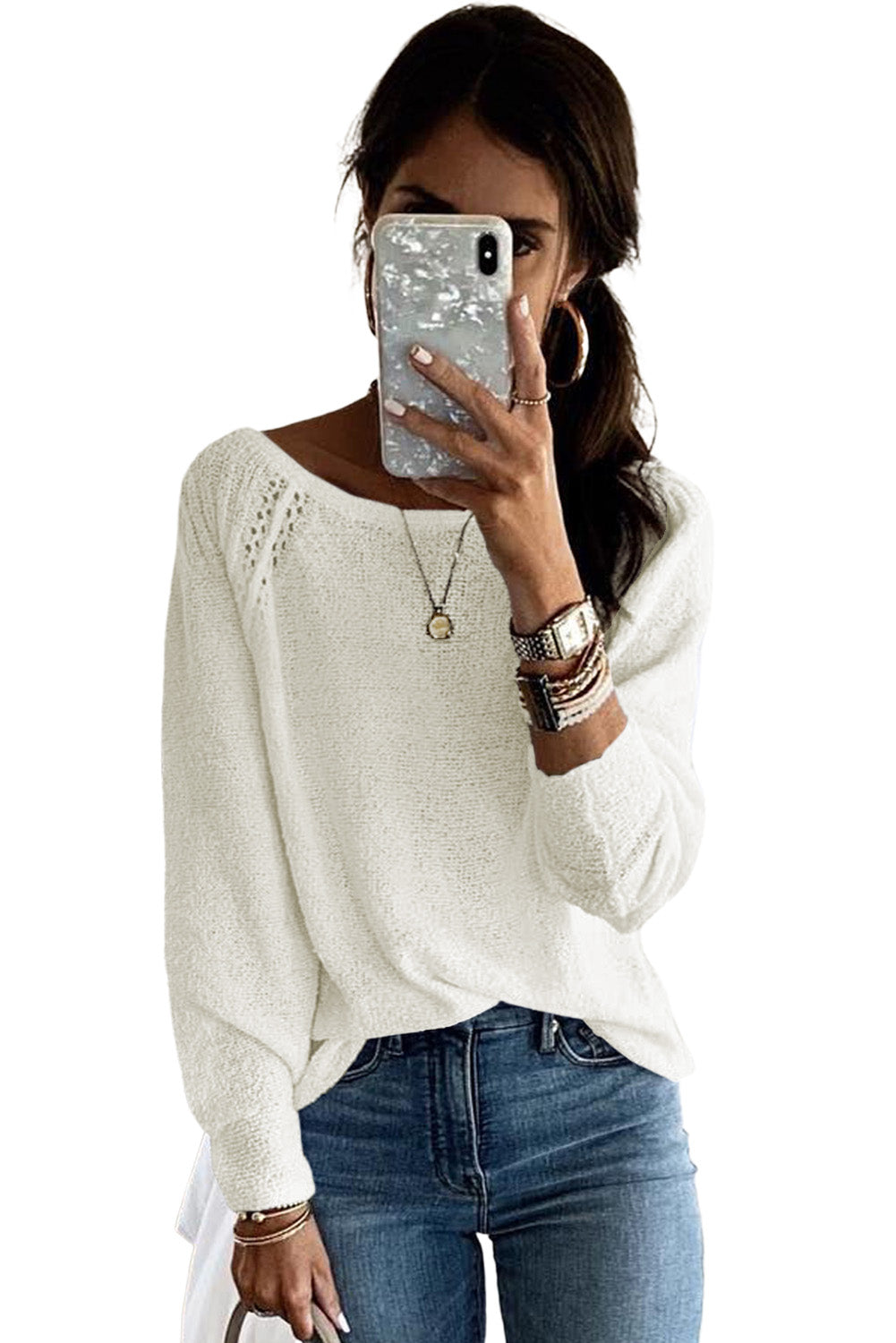 Long Sleeve Cutout Shoulder Relaxed Sweater