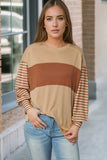 Green Colorblock Striped Bishop Sleeve Top