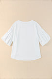 Joint Bubble Sleeve Round Neck Blouse