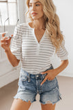 Striped Print Notch V Neck Short Sleeve Top