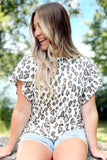 White Butterfly Sleeve Leopard Print Top