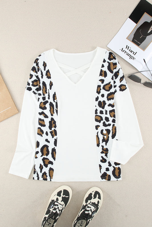 Splicing Criss Cross V Neck Blouse