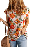 Floral Print Ruffled Flutter Sleeve Blouse