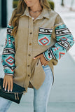 Aztec Pattern Sleeve Pocketed Corduroy Shacket