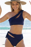 Asymmetric Cutout Knotted High Waist Swimsuit