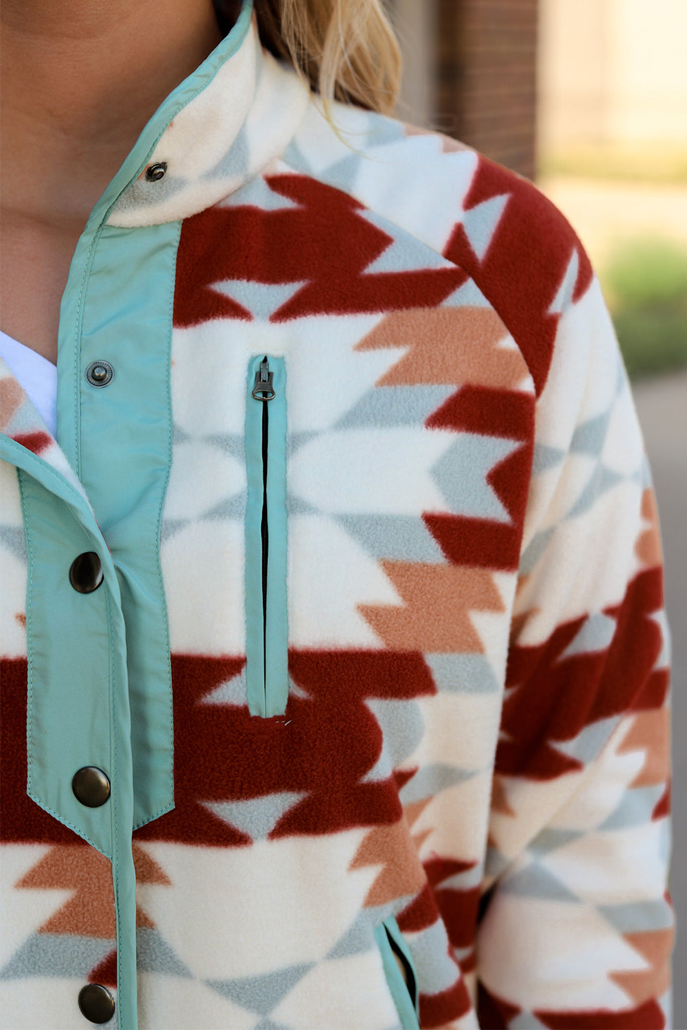 Veste Polaire Rouge à Motif Aztèque Géométrique Grande Taille