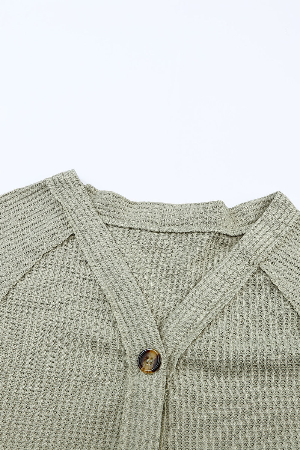 Exposed Seam Buttons Front Waffle Knit Cardigan