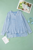 Sky Blue Crinkle Textured Loose Henley Top