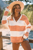 Striped V Neck Criss Cross Back Sweater