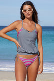 Light Tankini with Stripes Patchwork