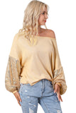 Sequin Patchwork Sleeve Open Back Waffle Knit Top