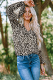 Green Floral Print V Neck Long Puff Sleeve Top