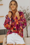 Green Graffiti Printed V Neck Puff Sleeve Blouse