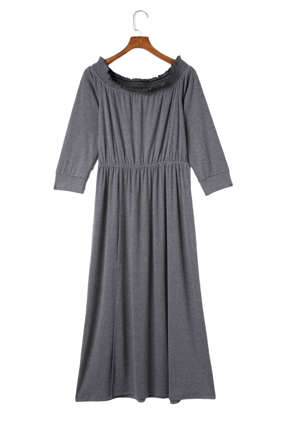 Shirred Off Shoulder Maxi Dress with Split