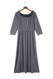 Shirred Off Shoulder Maxi Dress with Split