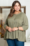 Plus Size Ruffle Tiered Split Neck Shirt