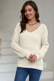 Ribbed Knit V Neck Sweater