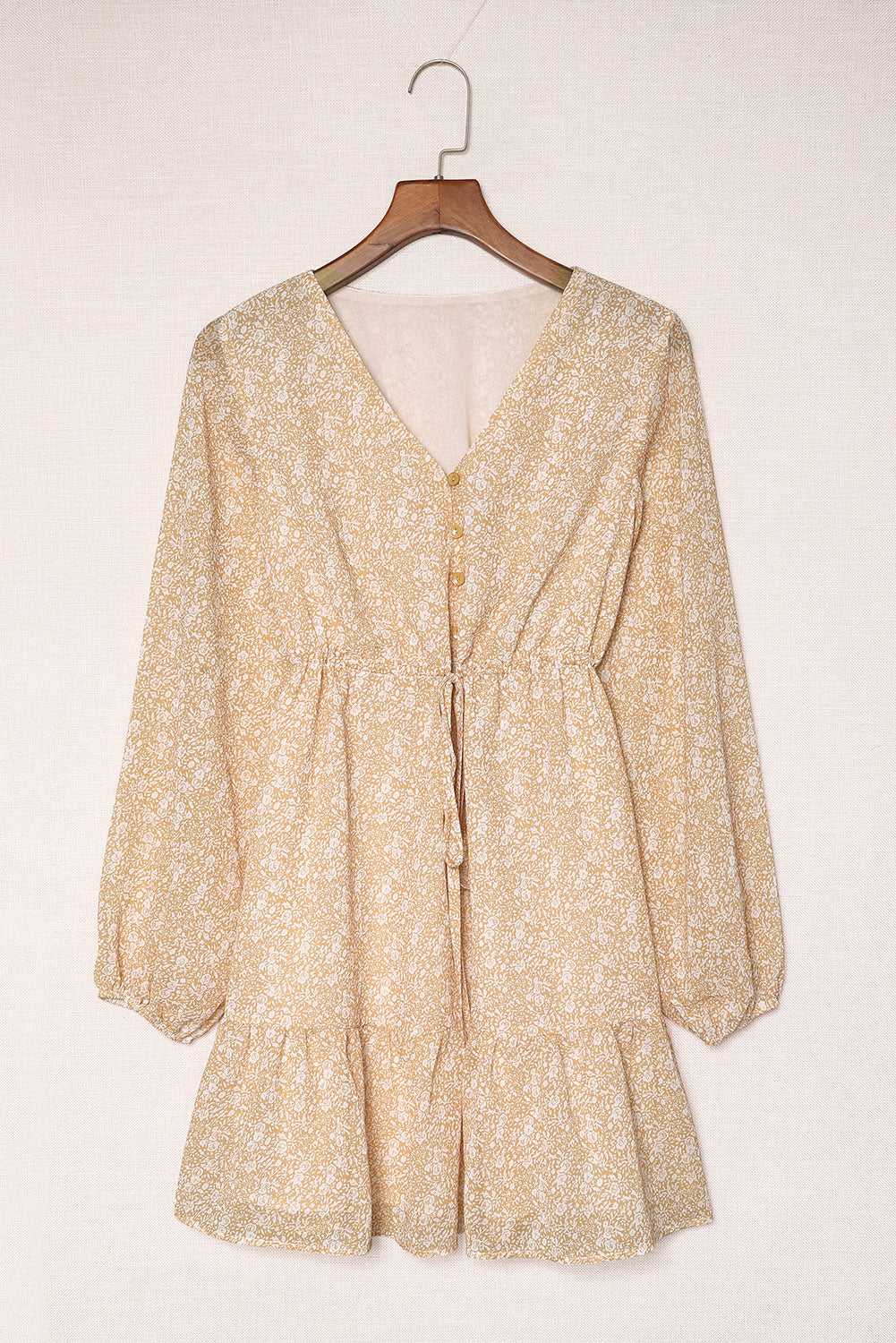 Buttons Front Bubble Sleeve Shirt Floral Dress