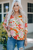 Blooming Flowers Frill Trim Puff Sleeve Blouse