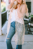 Sequin Sheer Long Sleeve Open Front Kimono