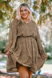 Plus Size Ruffled Long Sleeve Animal Spotted Print Dress