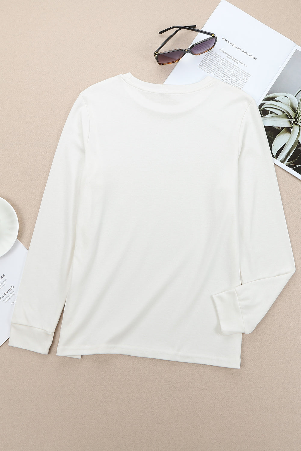 Plain Crew Neck Long Sleeve Top