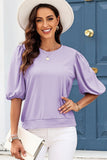 Bubble Half Sleeves Ribbed Knit Top