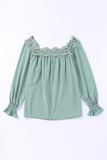 Lace Hollow-out Scalloped Neck Blouse