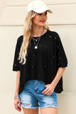 Distressed Bleached Asymmetric Hem Short Sleeve Top