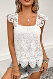 Lace Crochet Ruffled Square Neck Tank Top