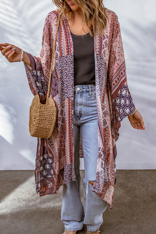 Geometric Print Open Front Kimono