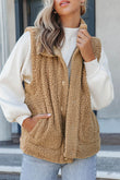 Snap Button Pocketed Sherpa Vest Jacket