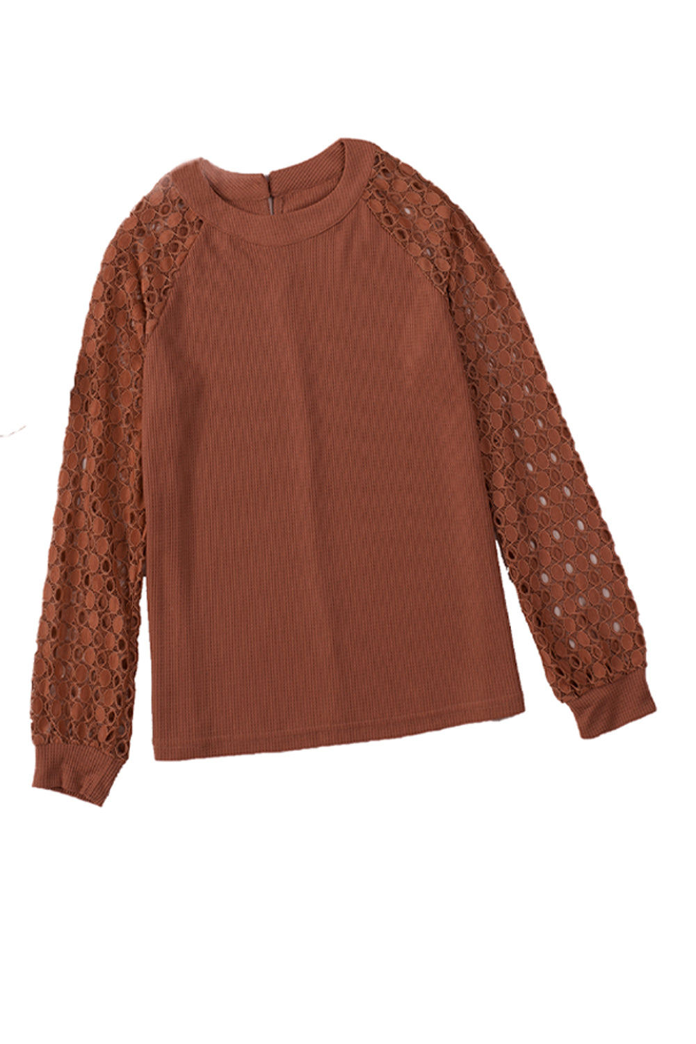 Lace Contrast Long Sleeve Waffle Knit Top